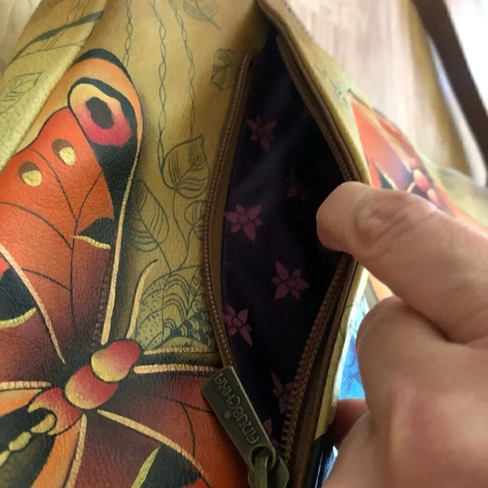 NWT ANUSCHKA India Hand-Painted Leather Butterfly Purse Shoulder Bag - Picture 13 of 15